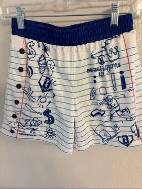 Baseball 101 White & Blue Notebook-Print Athletic Shorts